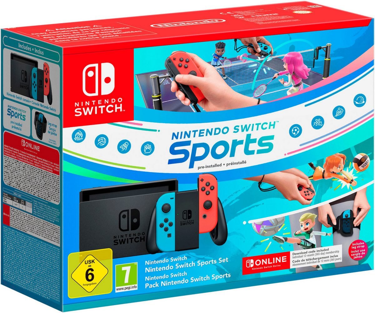 c3bfaefc-9a02-5812-a1fa-2d49f4e22f6f.jpg NINTENDO SWITCH Neon-Rot/Neon-Blau + Switch Sports + 12 Mon. Nintendo Switch Online – Bild 1
